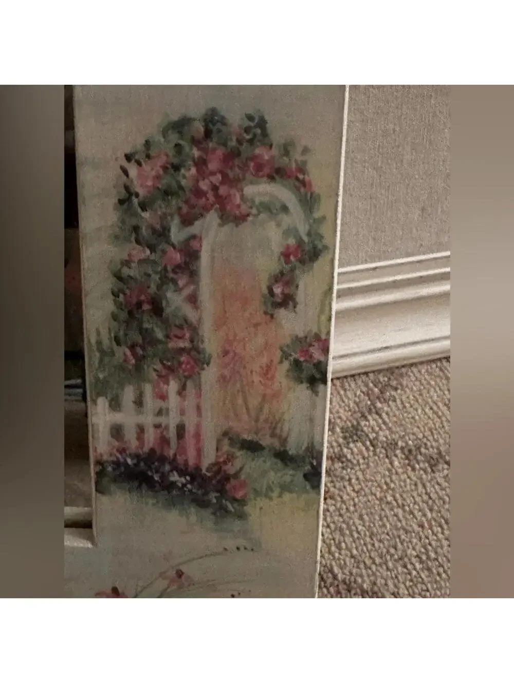 Beautiful wooden hand painted mirror w floral garden border NWT.